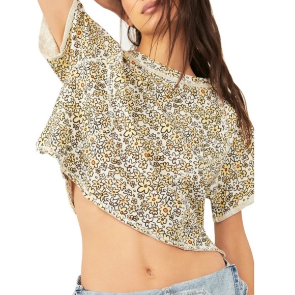 🌼Free People 🌼Sammie Stripe Cotton Crop Raglan Tee ☮️ BNWT ☮️ - Picture 2 of 16